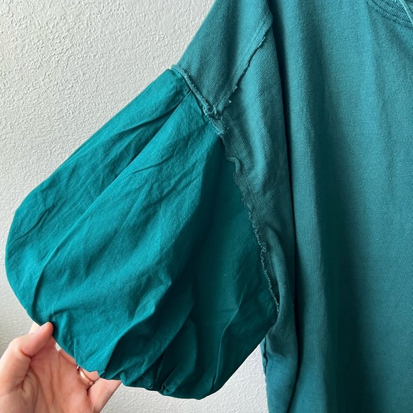 Green bubble sleeve free people top size L NWT $68 - Picture 5 of 7